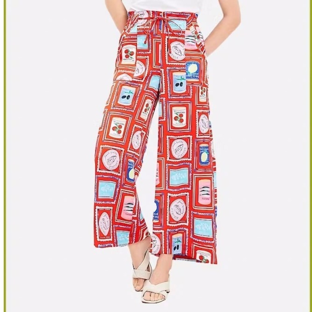 LOFT Wide Leg Statement Pants Oversized XS Red Food Label Print Elastic Waist